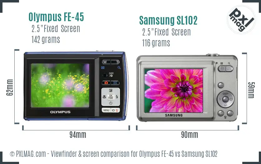 Olympus FE-45 vs Samsung SL102 Screen and Viewfinder comparison