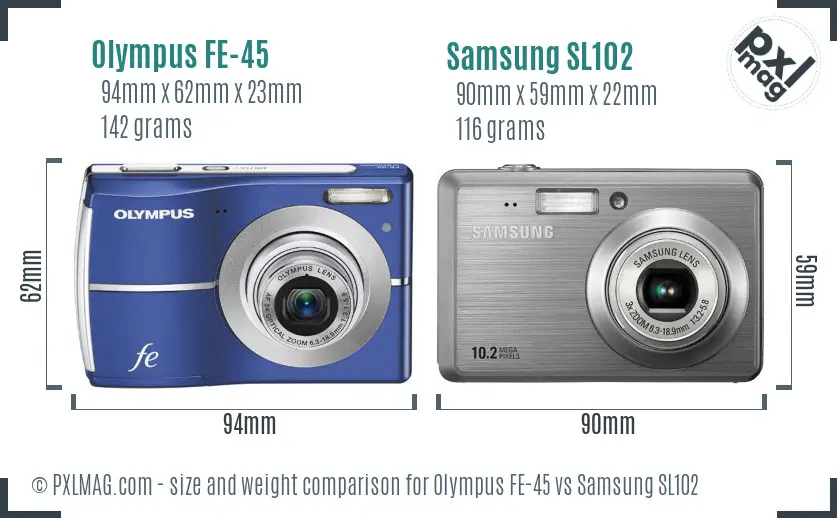 Olympus FE-45 vs Samsung SL102 size comparison
