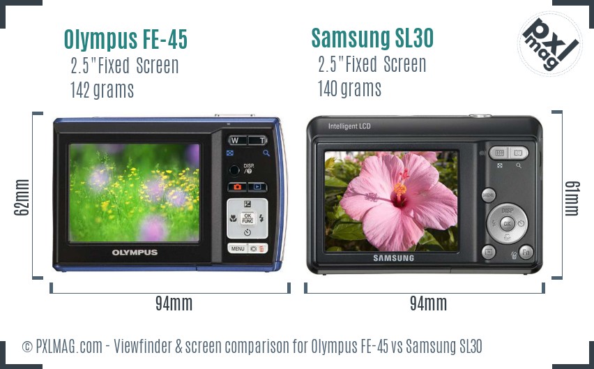 Olympus FE-45 vs Samsung SL30 Screen and Viewfinder comparison
