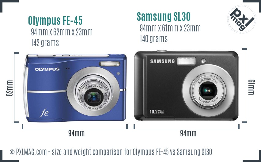 Olympus FE-45 vs Samsung SL30 size comparison