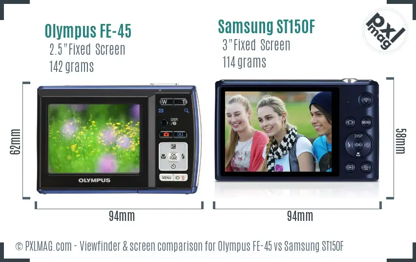 Olympus FE-45 vs Samsung ST150F Screen and Viewfinder comparison Olympus FE-45 vs Samsung ST150F Screen and Viewfinder comparison