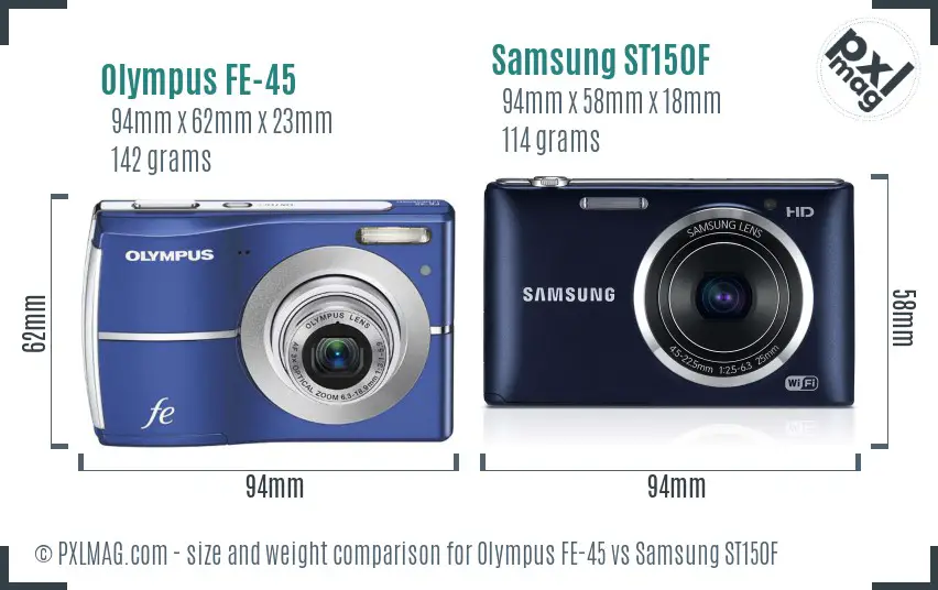 Olympus FE-45 vs Samsung ST150F size comparison Olympus FE-45 vs Samsung ST150F size comparison