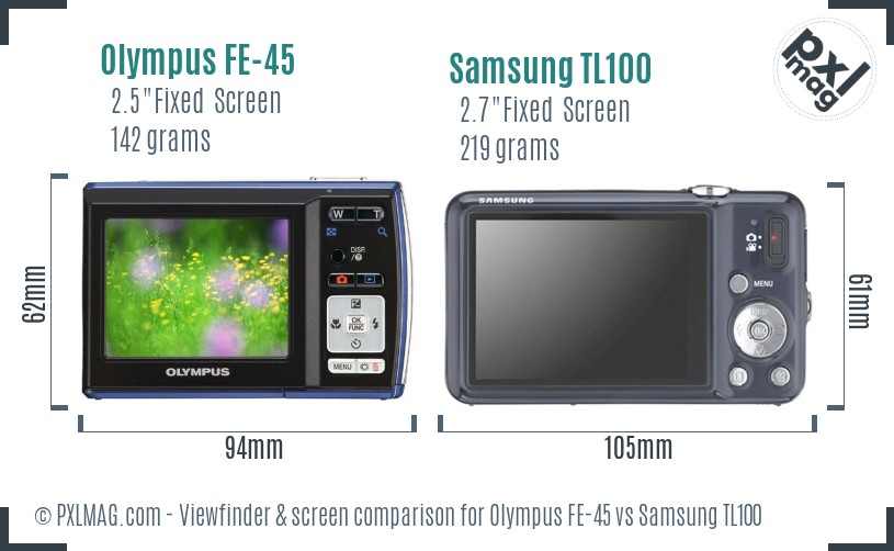 Olympus FE-45 vs Samsung TL100 Screen and Viewfinder comparison