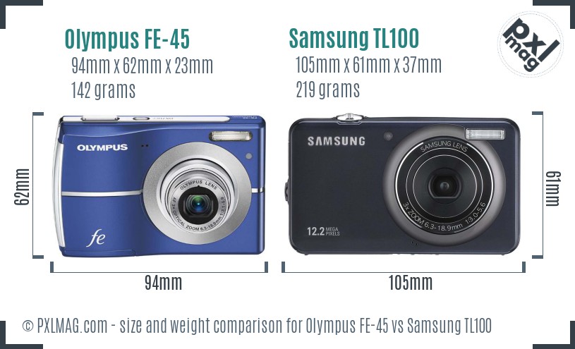 Olympus FE-45 vs Samsung TL100 size comparison