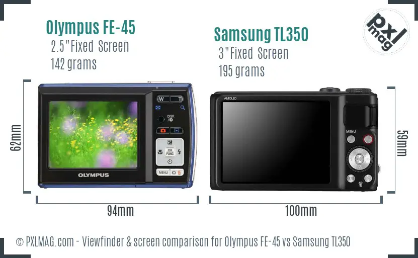 Olympus FE-45 vs Samsung TL350 Screen and Viewfinder comparison