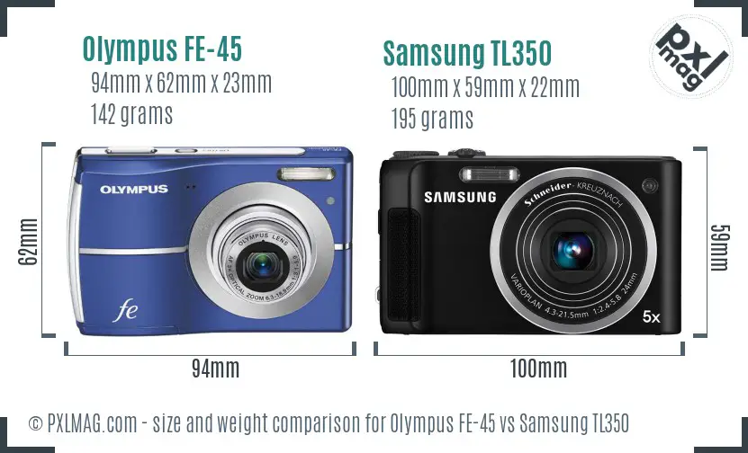 Olympus FE-45 vs Samsung TL350 size comparison