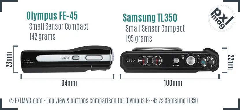 Olympus FE-45 vs Samsung TL350 top view buttons comparison