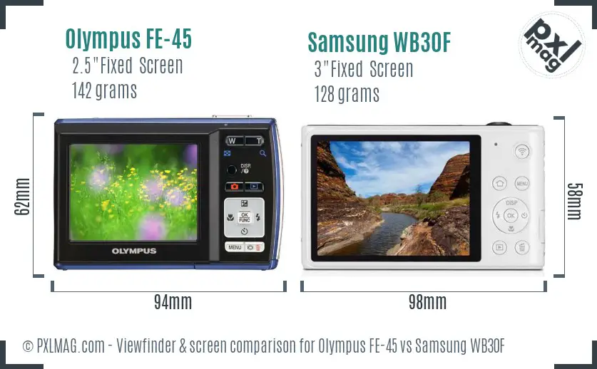 Olympus FE-45 vs Samsung WB30F Screen and Viewfinder comparison