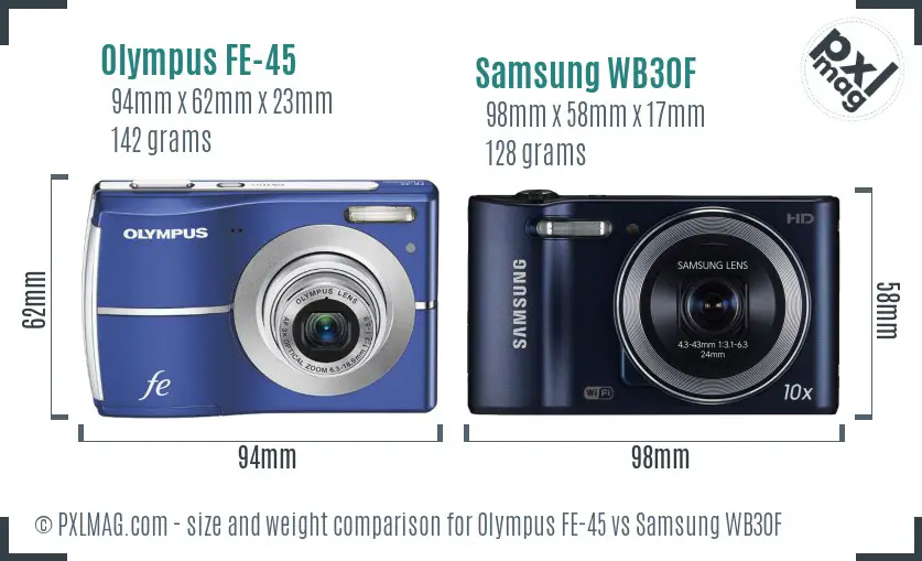 Olympus FE-45 vs Samsung WB30F size comparison