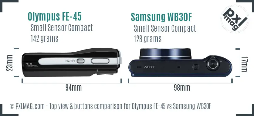 Olympus FE-45 vs Samsung WB30F top view buttons comparison