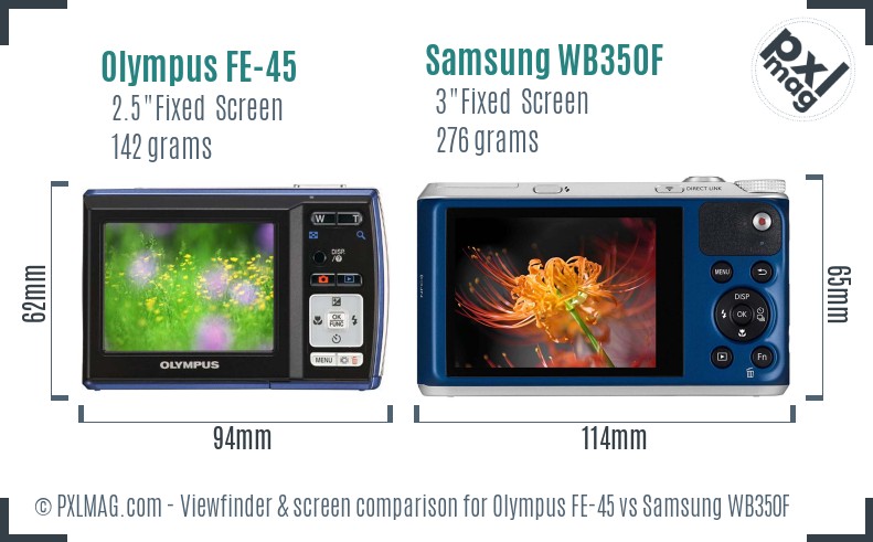 Olympus FE-45 vs Samsung WB350F Screen and Viewfinder comparison