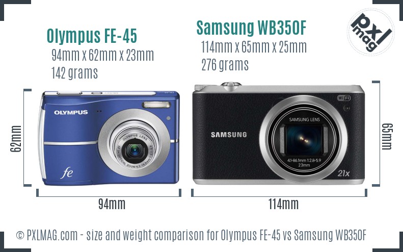 Olympus FE-45 vs Samsung WB350F size comparison