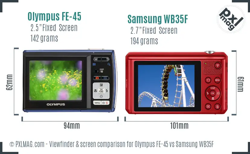 Olympus FE-45 vs Samsung WB35F Screen and Viewfinder comparison