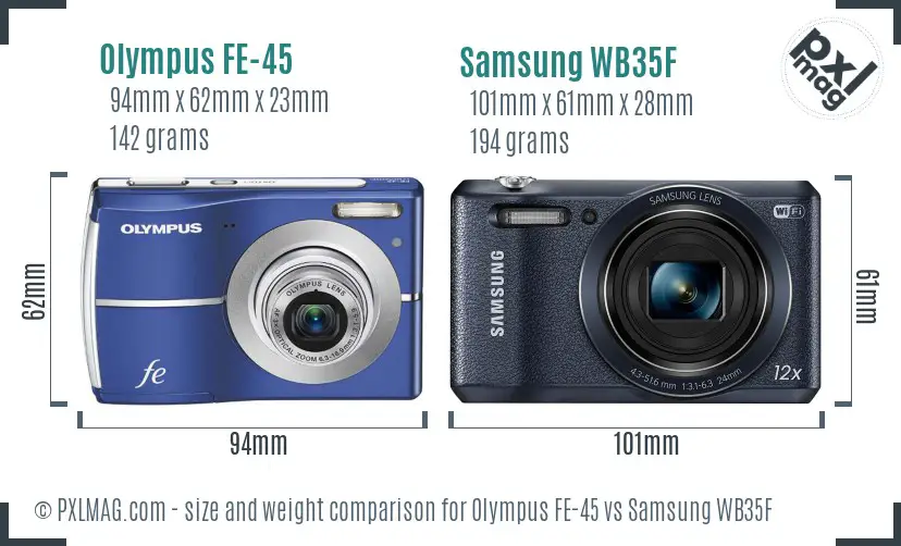 Olympus FE-45 vs Samsung WB35F size comparison