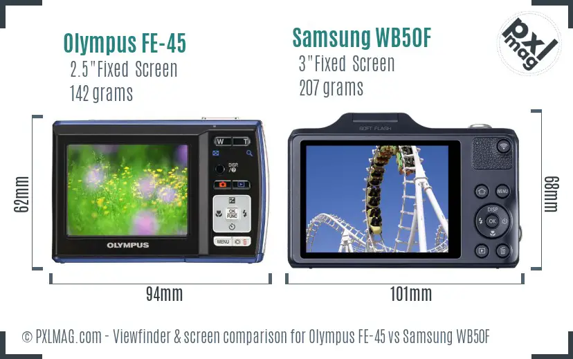Olympus FE-45 vs Samsung WB50F Screen and Viewfinder comparison Olympus FE-45 vs Samsung WB50F Screen and Viewfinder comparison