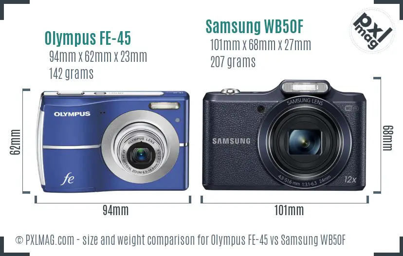 Olympus FE-45 vs Samsung WB50F size comparison Olympus FE-45 vs Samsung WB50F size comparison