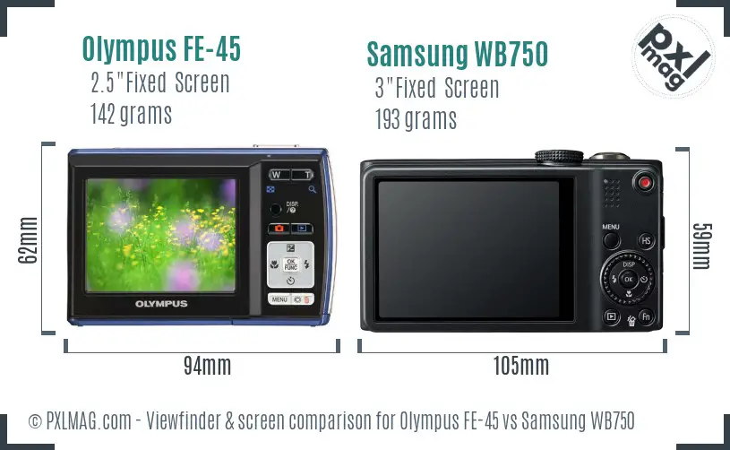 Olympus FE-45 vs Samsung WB750 Screen and Viewfinder comparison