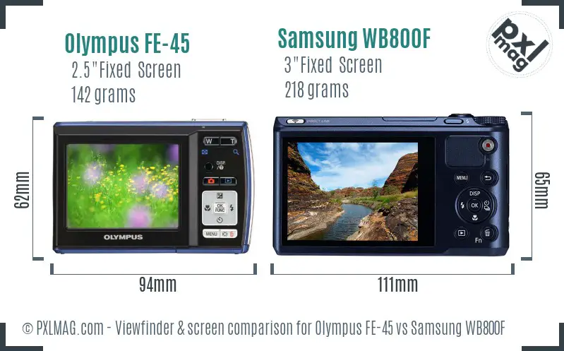 Olympus FE-45 vs Samsung WB800F Screen and Viewfinder comparison Olympus FE-45 vs Samsung WB800F Screen and Viewfinder comparison
