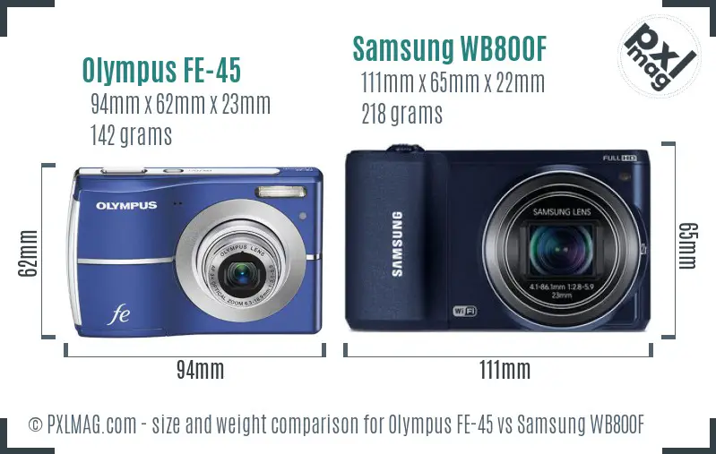 Olympus FE-45 vs Samsung WB800F size comparison Olympus FE-45 vs Samsung WB800F size comparison