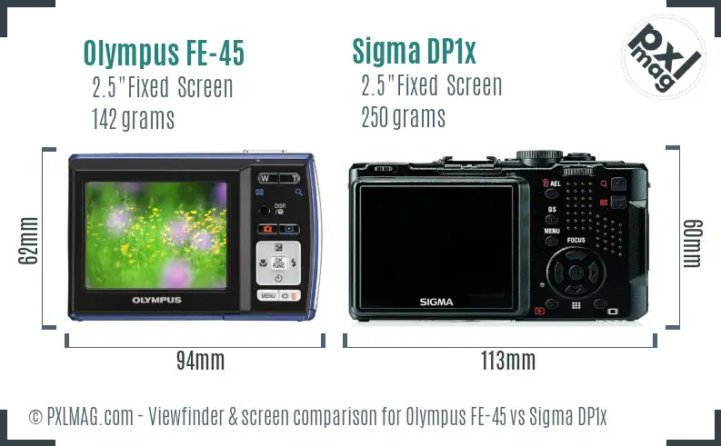 Olympus FE-45 vs Sigma DP1x Screen and Viewfinder comparison
