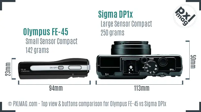 Olympus FE-45 vs Sigma DP1x top view buttons comparison