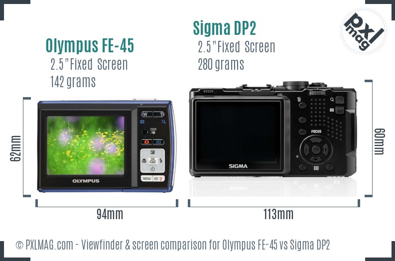 Olympus FE-45 vs Sigma DP2 Screen and Viewfinder comparison
