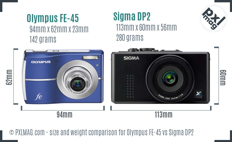 Olympus FE-45 vs Sigma DP2 size comparison Olympus FE-45 vs Sigma DP2 size comparison