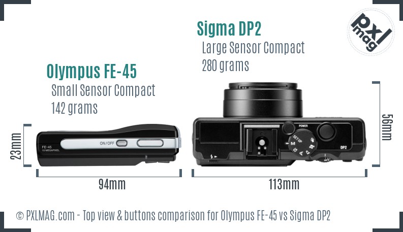 Olympus FE-45 vs Sigma DP2 top view buttons comparison
