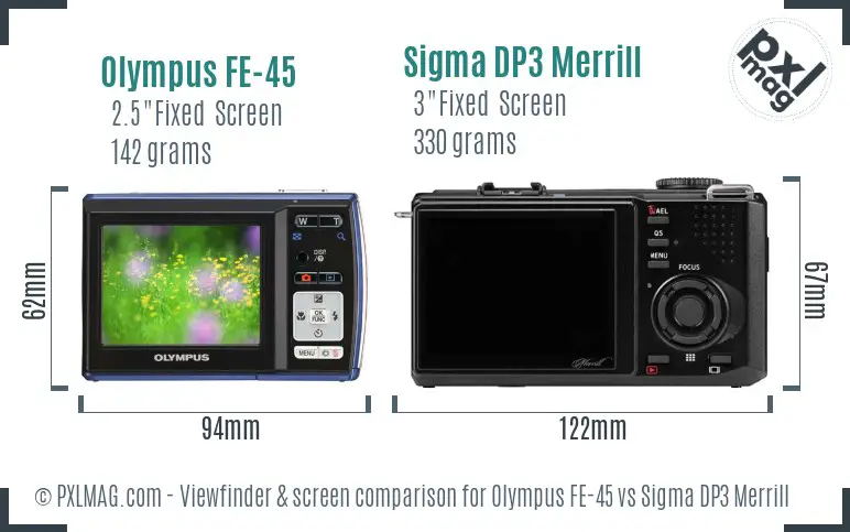 Olympus FE-45 vs Sigma DP3 Merrill Screen and Viewfinder comparison