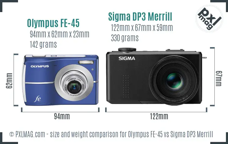 Olympus FE-45 vs Sigma DP3 Merrill size comparison