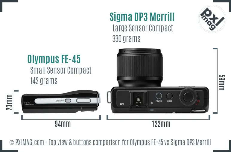 Olympus FE-45 vs Sigma DP3 Merrill top view buttons comparison
