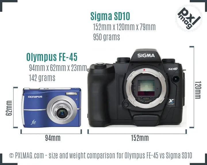 Olympus FE-45 vs Sigma SD10 size comparison Olympus FE-45 vs Sigma SD10 size comparison