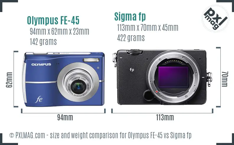Olympus FE-45 vs Sigma fp size comparison