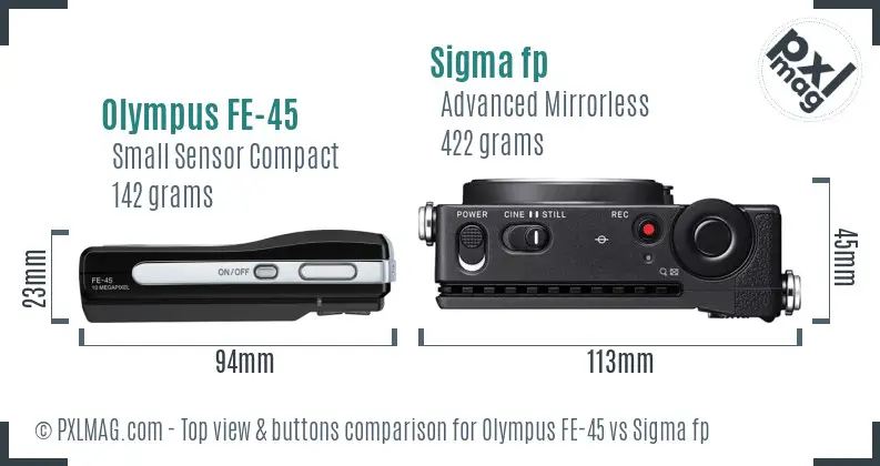 Olympus FE-45 vs Sigma fp top view buttons comparison