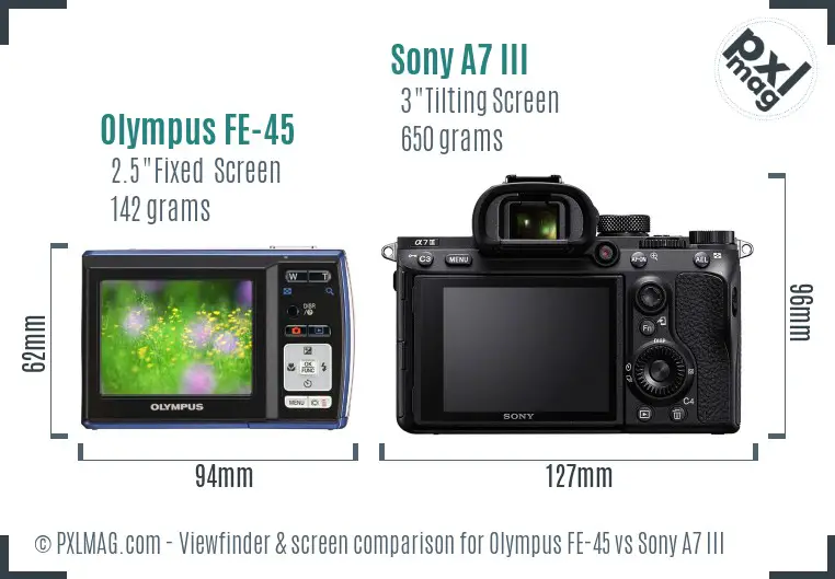 Olympus FE-45 vs Sony A7 III Screen and Viewfinder comparison
