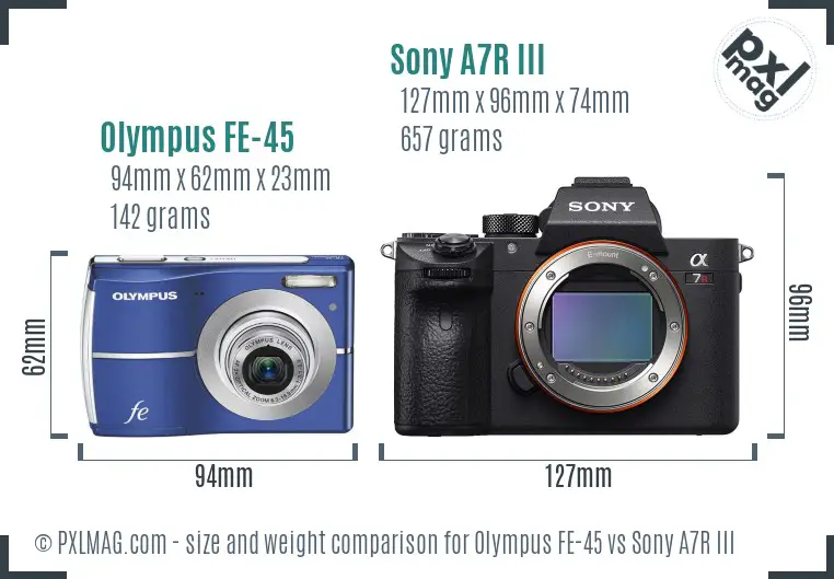 Olympus FE-45 vs Sony A7R III size comparison