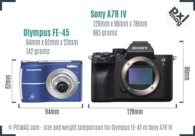 Olympus FE-45 vs Sony A7R IV size comparison