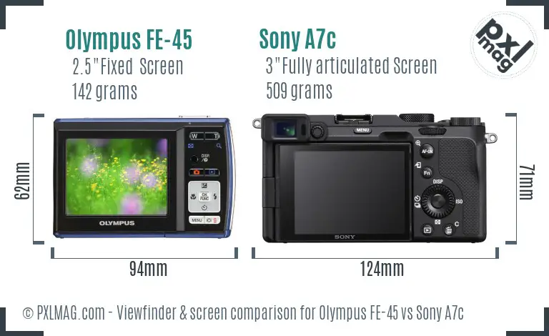 Olympus FE-45 vs Sony A7c Screen and Viewfinder comparison