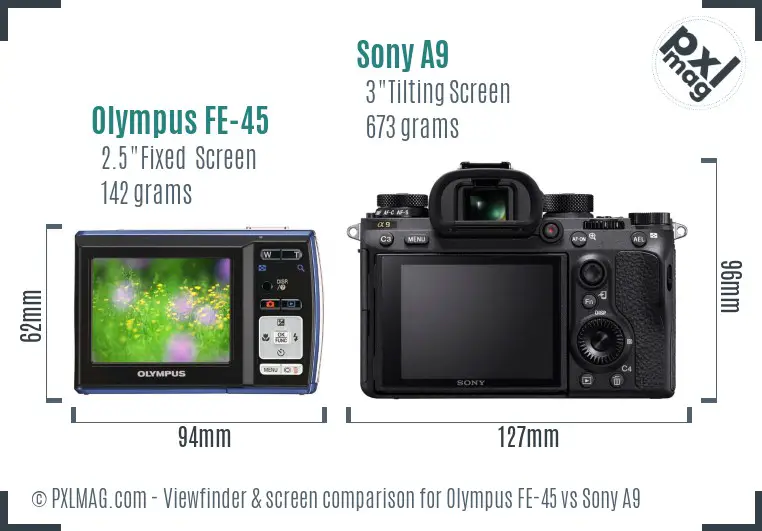 Olympus FE-45 vs Sony A9 Screen and Viewfinder comparison