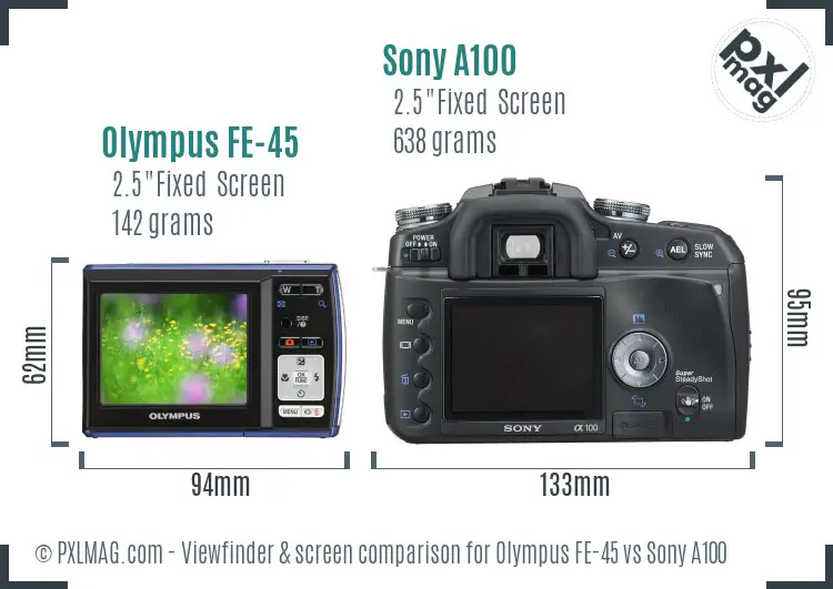 Olympus FE-45 vs Sony A100 Screen and Viewfinder comparison