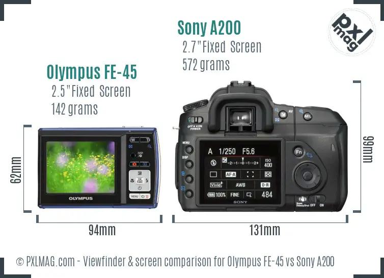 Olympus FE-45 vs Sony A200 Screen and Viewfinder comparison