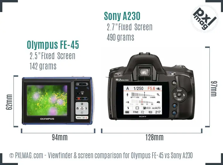 Olympus FE-45 vs Sony A230 Screen and Viewfinder comparison