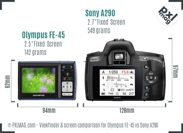 Olympus FE-45 vs Sony A290 Screen and Viewfinder comparison