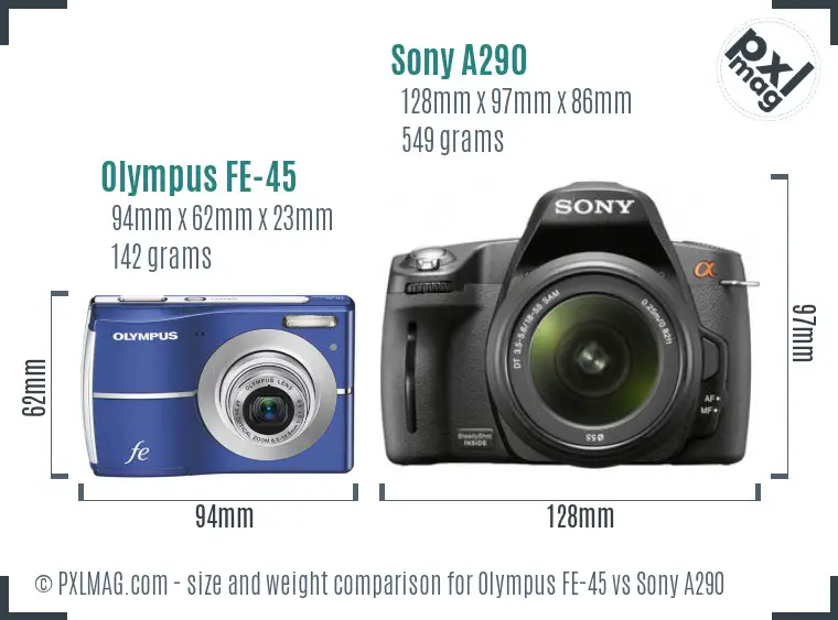 Olympus FE-45 vs Sony A290 size comparison