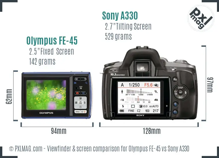 Olympus FE-45 vs Sony A330 Screen and Viewfinder comparison