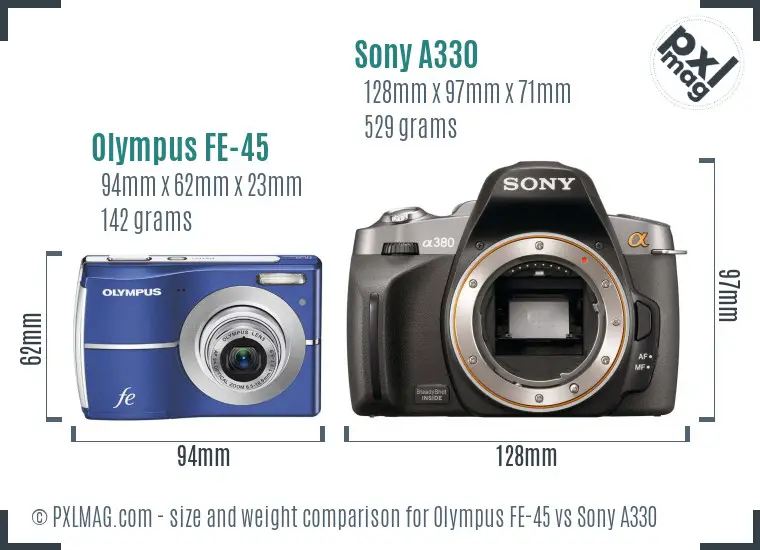 Olympus FE-45 vs Sony A330 size comparison