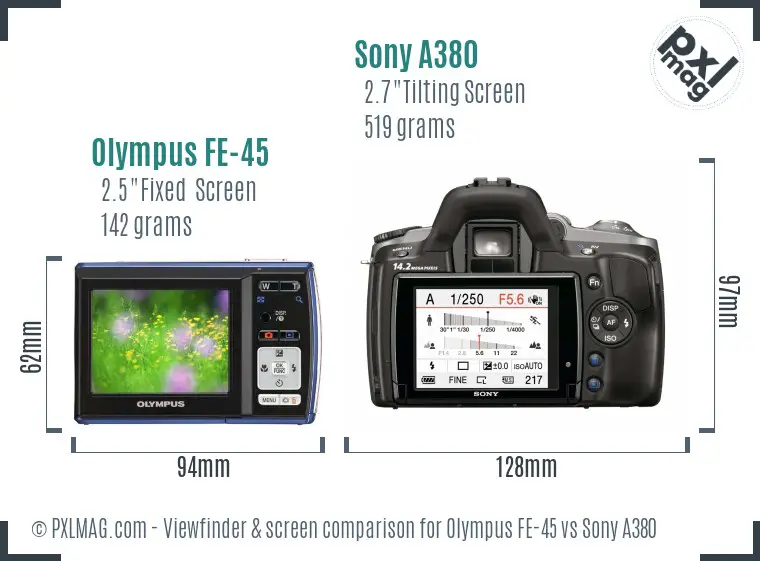 Olympus FE-45 vs Sony A380 Screen and Viewfinder comparison