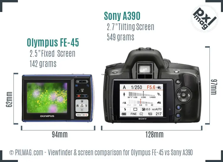 Olympus FE-45 vs Sony A390 Screen and Viewfinder comparison