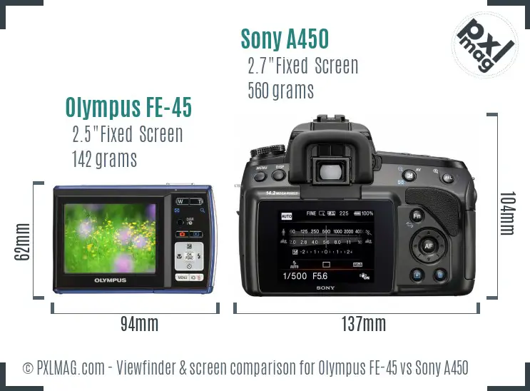 Olympus FE-45 vs Sony A450 Screen and Viewfinder comparison