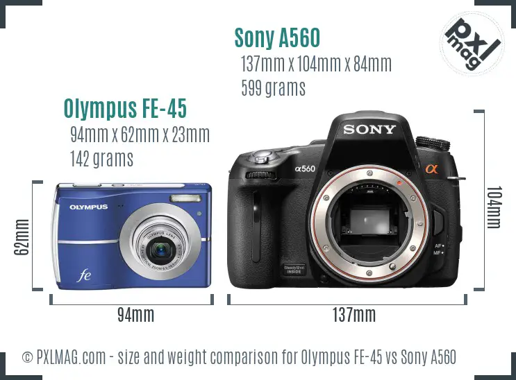 Olympus FE-45 vs Sony A560 size comparison